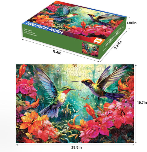 1000 Piece Puzzle for Adults - Hummingbird Garden Wooden Jigsaw Puzzles, DIY Leisure Game Toy Gift