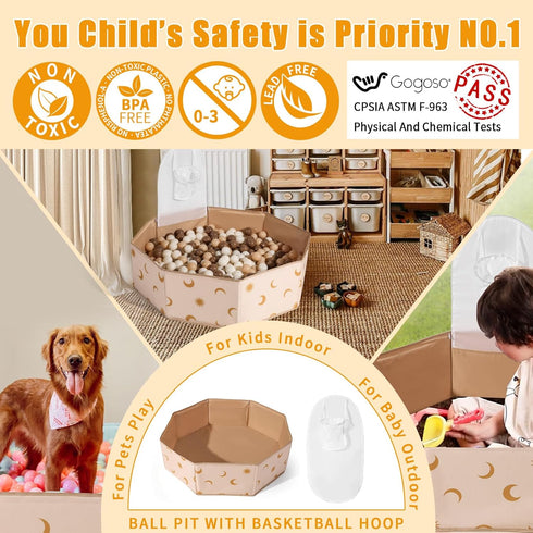 GOGOSO Ball Pit Tent for Toddlers, Large Soft Play Ball Pool with Basketball Hoop for Kids, Dogs, Cats (40 Inch)