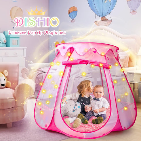 1 Princess Castle Girls Play Tent with Rug Pop Up Play Tent for Toddlers Kids DISHIO Playhouse Toys for Year Old