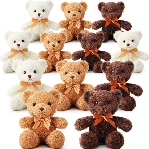HyDren 12 Pcs Bear Stuffed Animal, 12 Inch Bulk Soft Plush Bears with Ribbon Bow Ties for Gifts