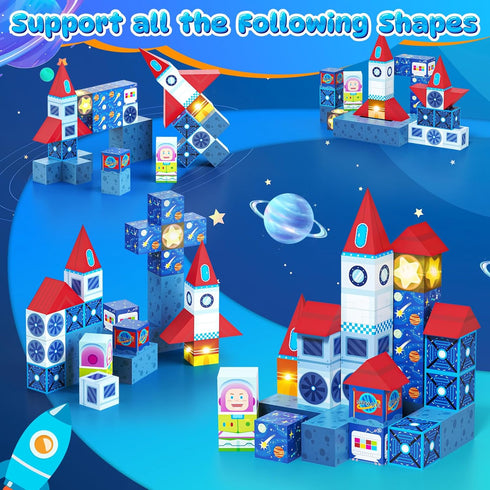 36 Set PCS Mini Magnetic Tiles Travel with Portable Iron Storage Box, STEM Learning Magnetic Building Blocks with LED