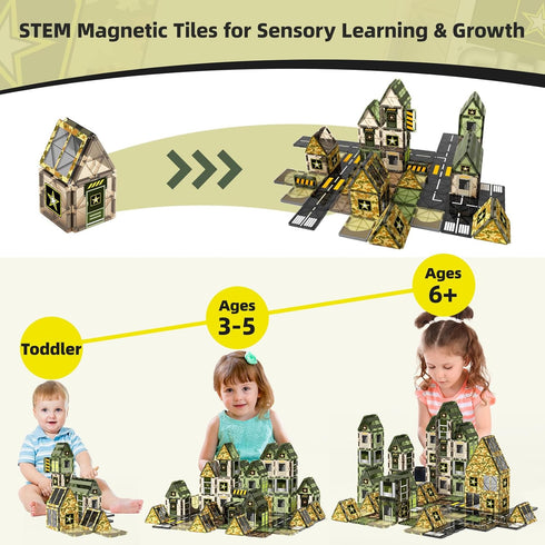 GobiDex Magnetic Tiles Army Toys, Magnet Tiles Building Blocks for Toddlers Montessori Learning Toys