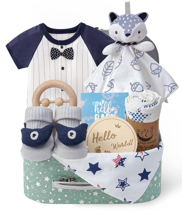 Golray Baby Boy Gifts for Baby Shower, 9pcs Newborn Essential with Fox