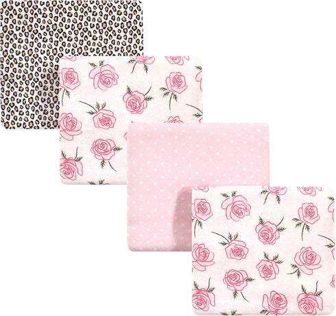 Little Treasure Unisex Baby Cotton Flannel Receiving Blankets, Rose Leopard 4-Pack, One