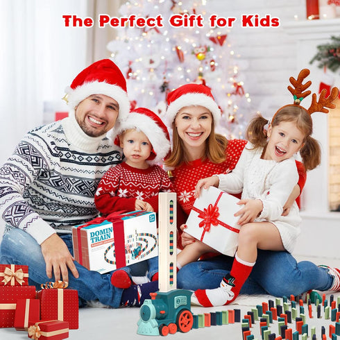 Set 3 4 5 6 7 8 Domino Train Toy for Kids, Automatic Dominoes Blocks Building and Stacking Toys Creative Kids Games