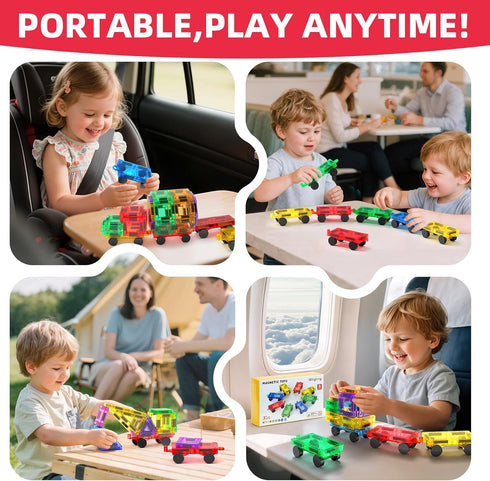 8PCS Set 3+ Magnetic Tiles Mini Cars Construction Compatible with Mini & Major Tiles, Magnet Car Easter Toys for Year