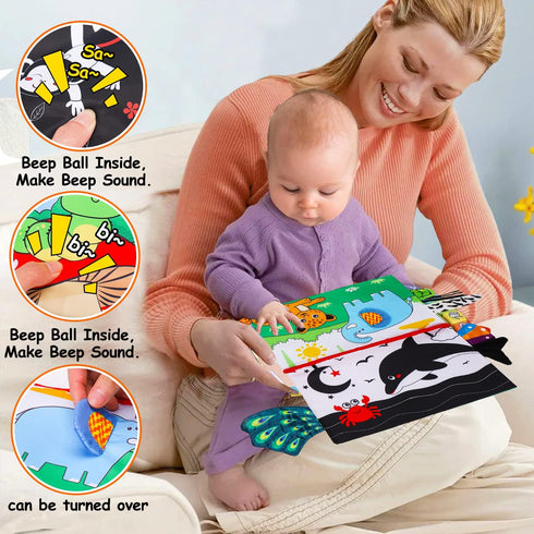 Baby Mirror Tummy Time Toy with Crinkle Cloth Book for Infants 0-3 Months, High Contrast Sensory Toy for 0-6 Months