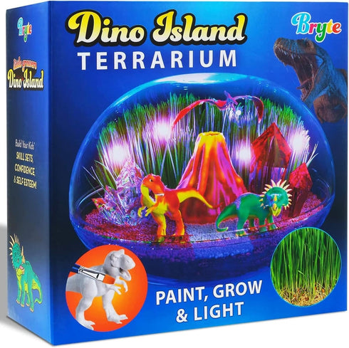 Bryte Light Up Dinosaur Terrarium Kit for Kids, Dino Habitat with Real Plants, LED Lights, Birthday Gifts