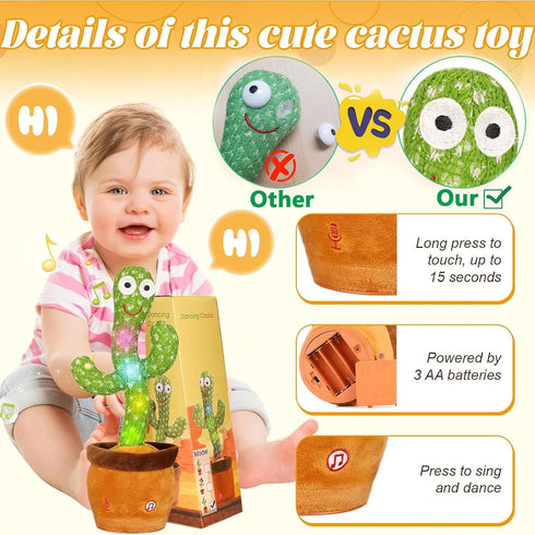 Baby Dancing Cactus for Baby Toys Boys Girls, Dancing Cactus Mimicking Toy Talking Cactus Toy 6 to 12 Month Old Baby Toys, Talking Imitation Toys Glowing Musical Toys Children's Educational Toys