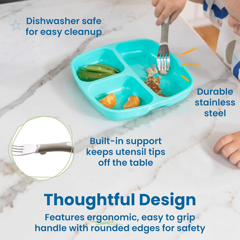 ECR4Kids My First Meal Pal Stainless Steel Forks, Toddler Silverware, 3-Pack, White, Light Grey