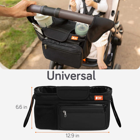 (x2), Baby Uma Universal Stroller Organizer Bag - Stroller Caddy Organizer with XL Insulated Cup Holder Phone Holder