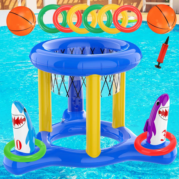 Pool Floats Toys Games Set, 2-in-1 Floating Pool Basketball Hoops & Pool Ring Toss Game for Kids Ages 8-12