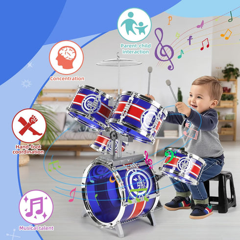 Set, Set 1 3 5 7 9 12 Kids Drum Drum for Toddlers with Stool Upgraded Plastic Rock Jazz Drum Kit Musical Instruments