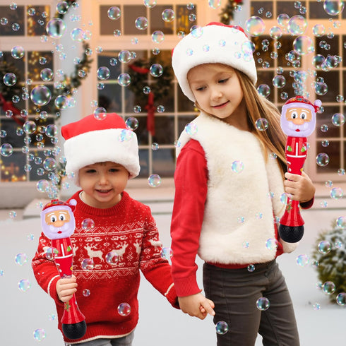 Light Up Christmas Santa Bubble Wand - 14 Inch Bubble Blower with Lights & Sound Effects for Kids
