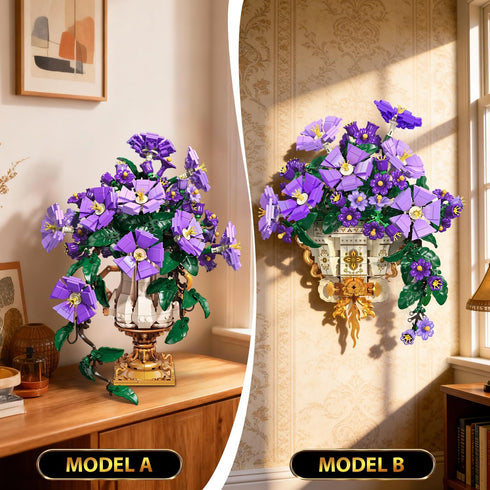 Set 2 1 12+ (1136PCS) CUBIMANA Flowers Botanicals Building with Vase - in Morning Glory Bonsai Building Blocks Plants