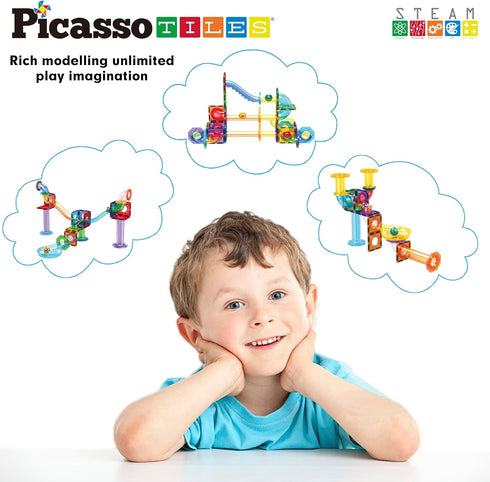 60 Set Playset PTG60 PicassoTiles Marble Run Piece Race Track Magnetic Tiles Magnet Building Block Educational