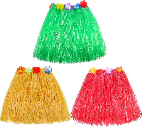 Gejoy 3 Set Grass Skirts for Kids Girls with Flower Leis for Luau Party Costume Set
