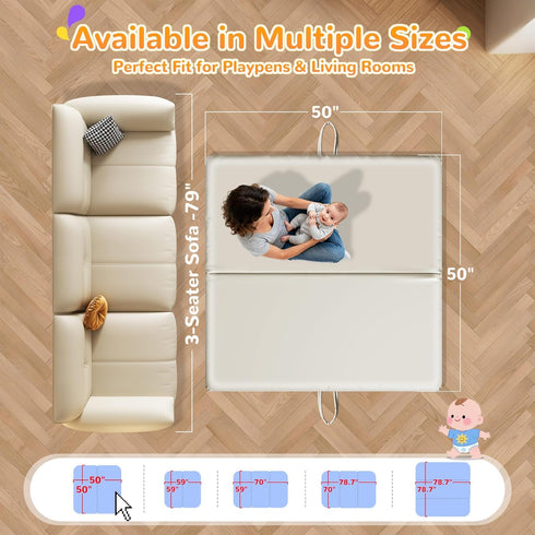 1.2" 5050 Tummy Baby Play Mat for Floor Thick, Foldable, Waterproof, Playpen Mat, Non-Toxic, Easy to Clean, Thickened