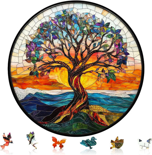 Bodhipnjoy Wooden Puzzles for Adults 500 Pieces, Stained Glass Tree of Life