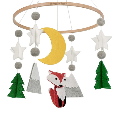 Baby Crib Mobile (Woodland Fox) - Nursery Decoration, Ceiling Mobile and Crib Mobile, Eco-Felt, Adjustable, Green,