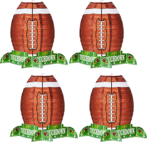 4 Pieces Football Paper Lantern Table Centerpiece Decoration Set, Soccerball Game Lantern with Stand, 12 Inches
