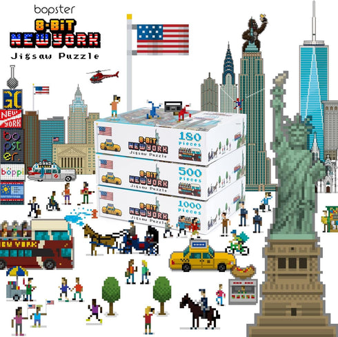 1000 Piece Puzzle - 8-bit Retro Gaming Style New York City - 100% Recycled Cardboard