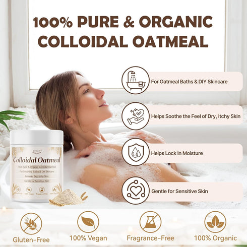 IOUFCIY 100% Colloidal Oatmeal, Pure Natural Colloidal Oatmeal Powder for Itchy-Feeling, Dry, Sensitive Skin, Ideal