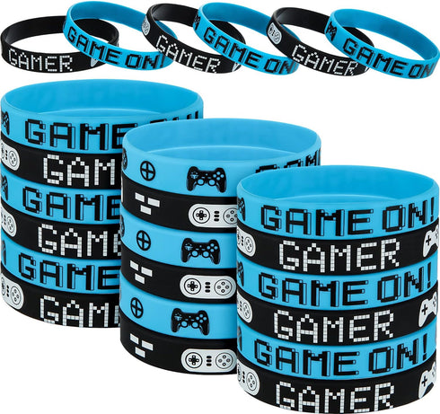 JOVITEC 48pcs Gaming Party Favors Bands, Video Game Rubber Bracelet, Video Party Wristbands Supplies