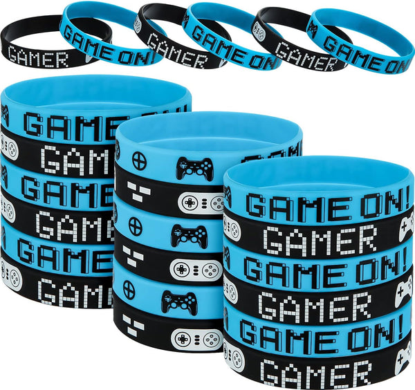 JOVITEC 48pcs Gaming Party Favors Bands, Video Game Rubber Bracelet, Video Party Wristbands Supplies