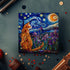 PICKFORU Cat Puzzles for Adults 1000 Pieces, Stained Glass Purple Iris Flowers and Moonlit Cat