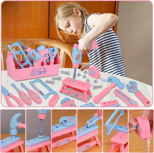 Set, 48PCS Set 3-8 Kids Tool Toddler Tool with Electronic Toy Drill & Kids Tape Measure,Pretend Play Construction Toys