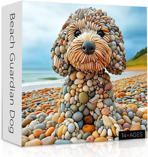 PICKFORU Funny Dog Jigsaw Puzzles 1000 Pieces for Adults, Summer Beach Guardian Dog
