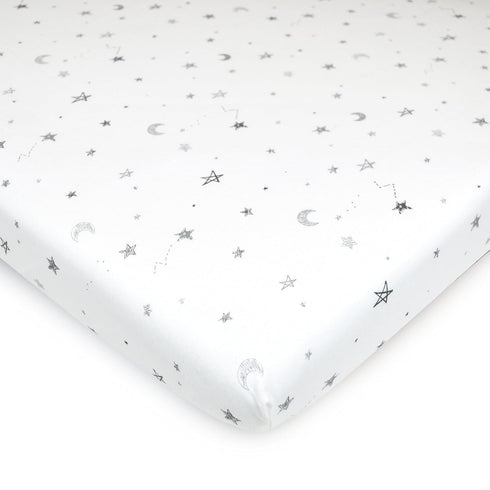 TL Care 100% Natural Cotton Fitted Mini Crib Sheet 38" x 24" - Soft & Breathable, Fits Pack N Play, Stars and Moons for