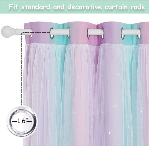 W52 L84) NICETOWN Baby Room Decor, White Gauze & Blackout Drapes Assembled, Star Cut Romantic and Colorful Curtains