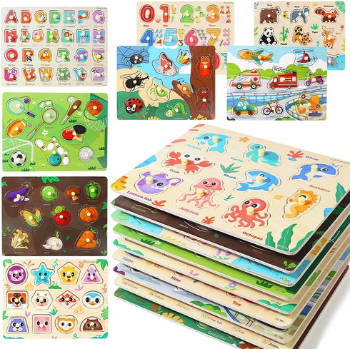 GRINNNIE 9 Pack Montessori Toddler Puzzle for 3 4 5 Years Old,