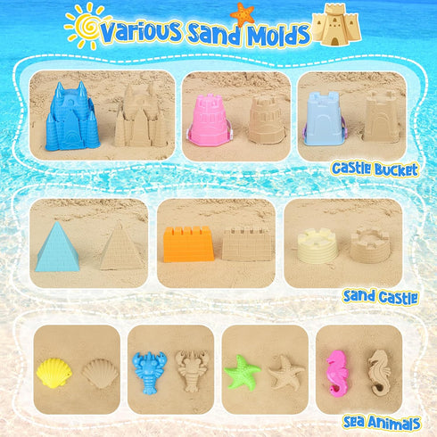 1-3 4 5 6 7 8 9 10 12, Summer FUSPWEAO Beach Toys Sand Toys for Kids, Sand Castle Toys with Castle Bucket, Sand Molds