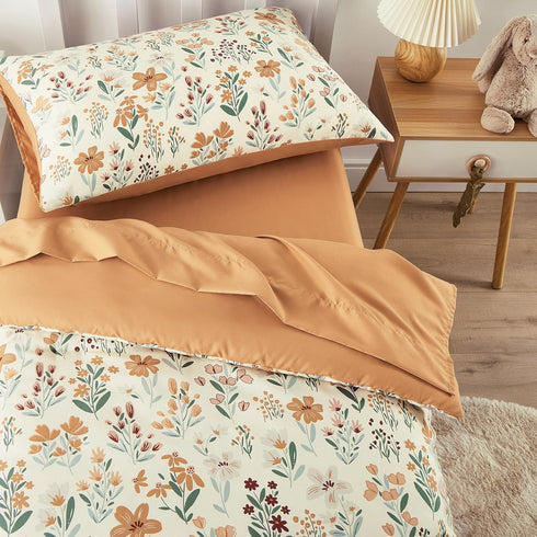 Set 4 Set Wake In Cloud - Floral Toddler Bedding for Girls, Cute Colorful Botanical Flowers, Pieces Soft Crib Bed