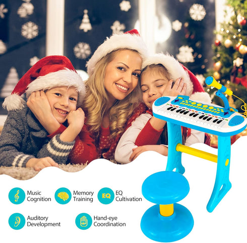 GLACER 31-Key Kids Piano Keyboard Toy with Stool - Portable Electronic Musical Instrument with Microphone for Ages 3+