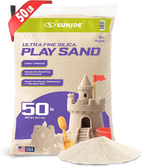 50 Lb PLYSAND50 Sun Joe Silica Play Sand for Sandbox, Sensory Table & Garden Spaces, Ultra Fine, Bag - Indoor