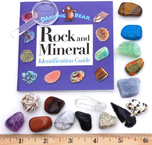 DANCING BEAR 15 Pc Rock & Mineral Collection, Beginner Starter Set for Kids' Gemstone Education