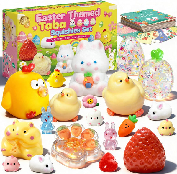 Easter Gifts for Kids - 20Pcs Taba Squishies Kit with Greeting Cards,