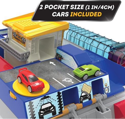 Driven by Battat Auto Shop & Race Track Playset - 80-Piece Collapsible Set with Tracks and Toy Cars