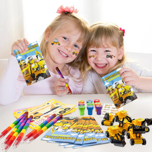 72 Set Cinrobiye Pcs Construction Party Favors Truck Car Coloring Books with Stacking Crayons Bulk Engineering Vehicle