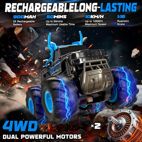 1:16 2.4GHz 4WD 2 6, 7, 8, 9, 10, 11, 12 BainGesk Waterproof Remote Control Monster Truck Toys, RC Car, All Terrain Car