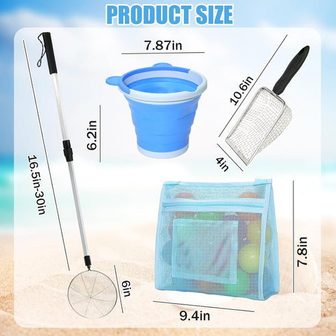 5 2 Summer PCS Shelling Tools for Beach Include PCS Seashell Bag, Mesh Sand Sifter Shovel, Foldable Beach Bucket