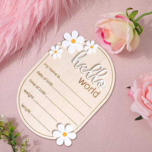 Gosknor 5.91x4.13 Inch Baby Announcement Sign, Wooden Newborn Announcement Sign Hello World Newborn Sign Welcome Baby