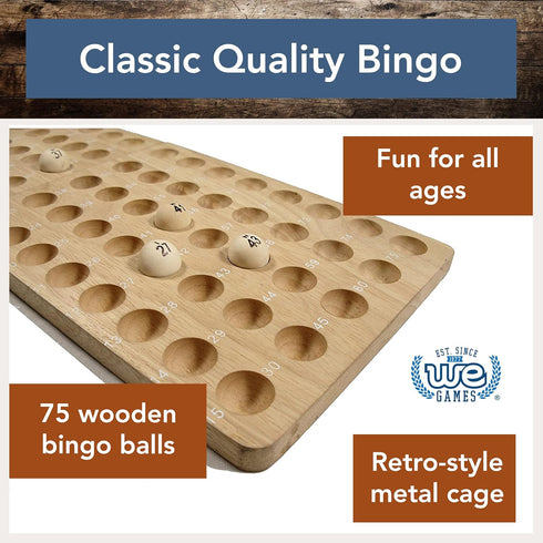 WE Games Retro Bingo Game Set with Metal Rotary Cage, Deluxe Wooden Master Board, Family Games