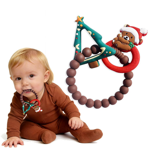 Christmas Baby Silicone Teether Christmas Tree and Bear Teething Ring Christmas Teething