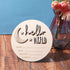 Giantree 15x14.7cm/5.9x5.78inch, Baby Announcement Sign, Wooden, 'Hello World', Rustic, Round, Stars, Name Sign