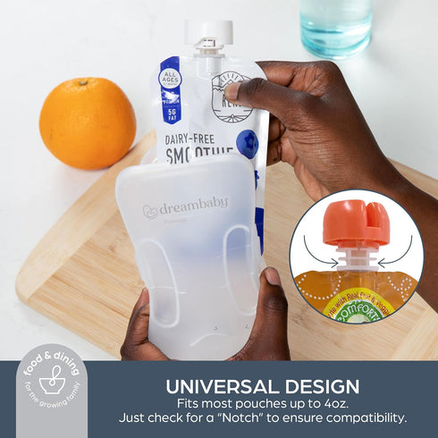 Dreambaby Pouch Pal Self-Feeding Baby Food Pouch Holder, No Squeeze, No Spill, Reusable Container for Weaning
